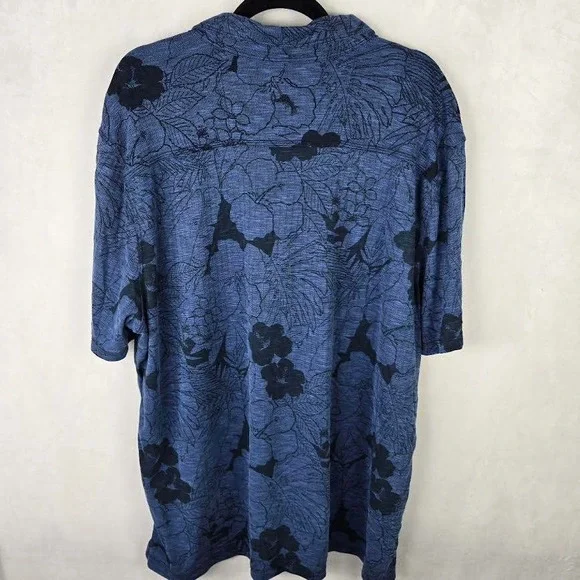Tommy Bahama New York Yankees Polo Shirt Mens 3XL TG Blue Floral Hibiscus Tencel - Picture 3 of 8